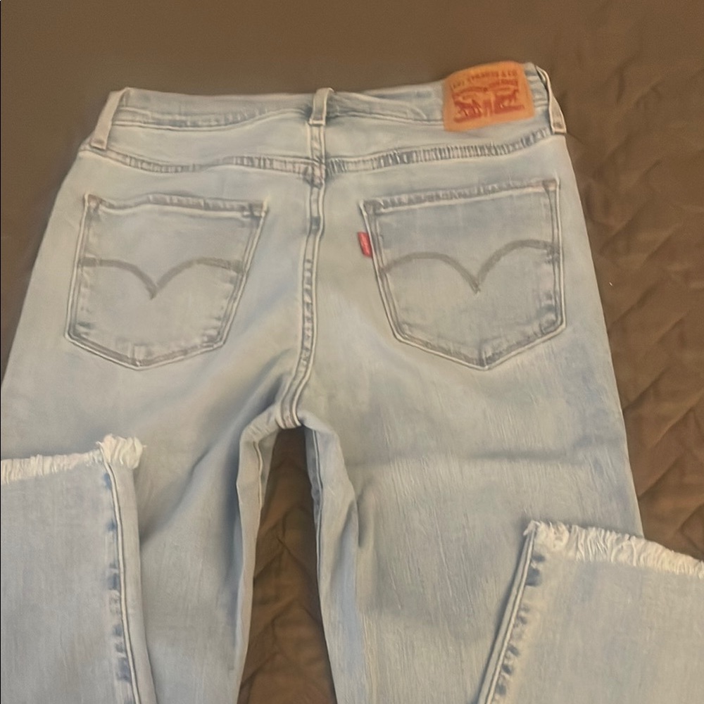 Levi's Blue Straight Leg Jeans with Distressed Details